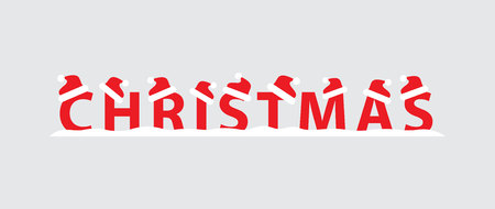 Christmas Illustration with snow and red Santa Claus hatsのイラスト素材