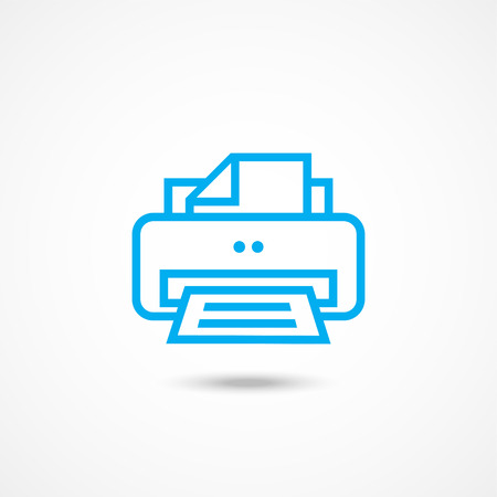 Blue Printer icon with shadow on white background