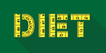 Illustration of Diet word with yellow measuring tapeのイラスト素材