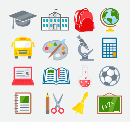 School and Education Colorful Icons on gray backgroundのイラスト素材