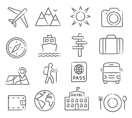 Travel and tourism icon set in doodle styleの写真素材