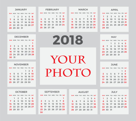 Calendar for 2018 on white backgroundのイラスト素材