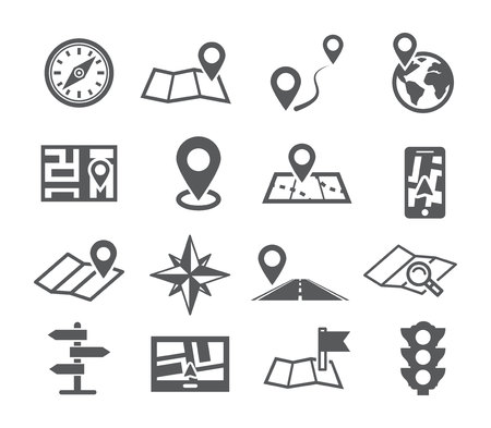 Navigation and map icons with white backgroundのイラスト素材