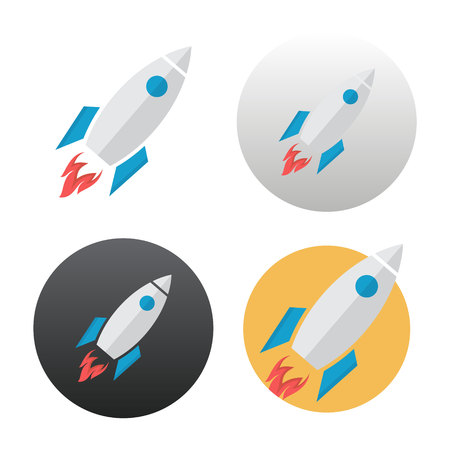 Rocket icon in multi-color circle illustration on white background.のイラスト素材