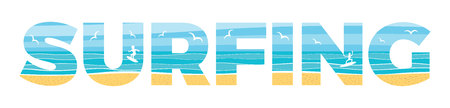 Surfing Illustration in the double exposure techniqueのイラスト素材
