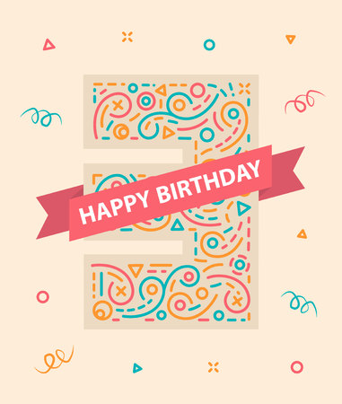 Happy birthday number 3 Colorful greeting card for three yearのイラスト素材