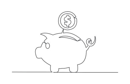 Piggy bank One line drawing on whiteのイラスト素材