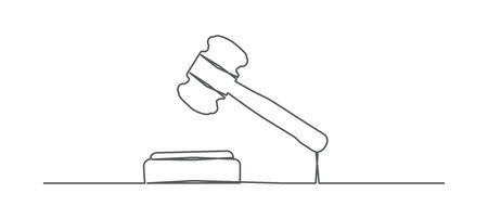 Judge gavel One line drawing on whiteのイラスト素材