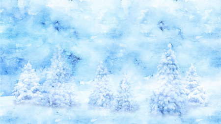 Watercolor Winter vector landscapeのイラスト素材