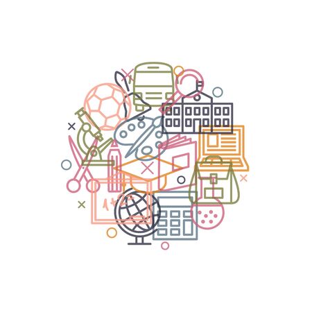 SCHOOL Concept with icons and signs in line styleのイラスト素材