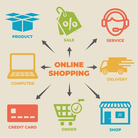 ONLINE SHOPPING Concept with iconsのイラスト素材