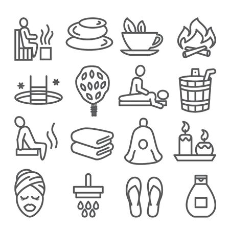 Sauna line icons set onのイラスト素材
