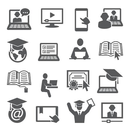 Online education icons set on white background.のイラスト素材