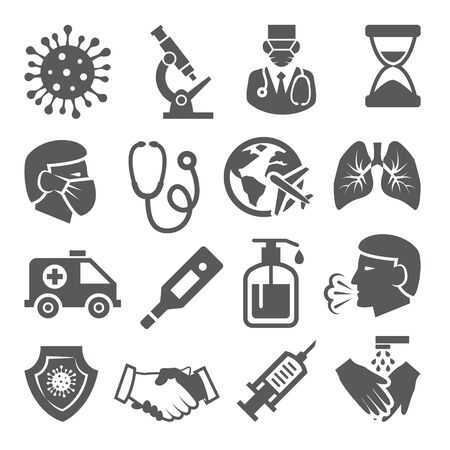 Coronavirus icons set on whiteのイラスト素材