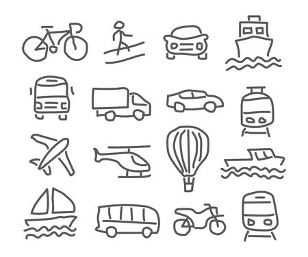 Transport icons in hand drawnのイラスト素材