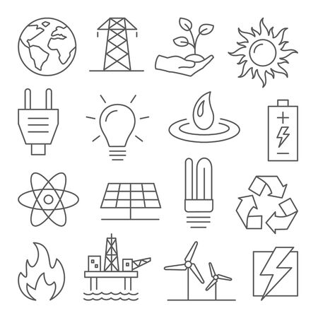 Energy line icons set on white background.のイラスト素材