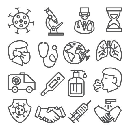 Coronavirus line icons set onのイラスト素材