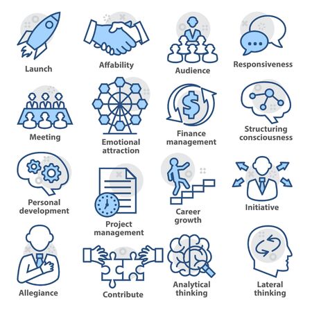 Business management icons in line style on white. Pack 01.のイラスト素材