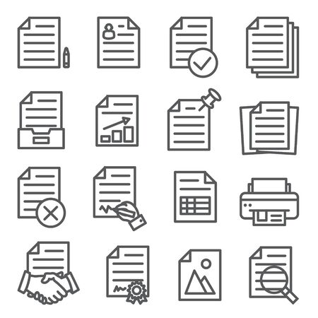 Documents line icons set on white background.のイラスト素材