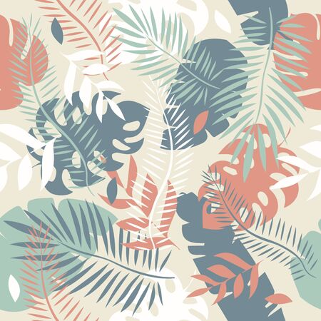 Vector seamless tropical leaves pattern