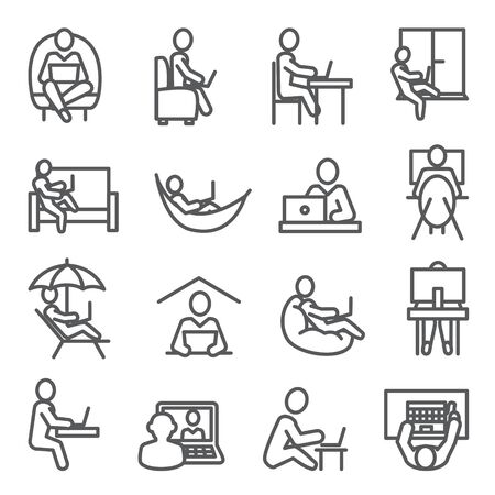 Work at home line iconsのイラスト素材