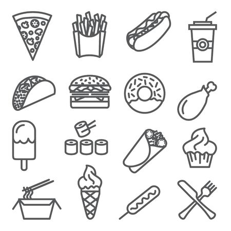 Fast food line icons setのイラスト素材