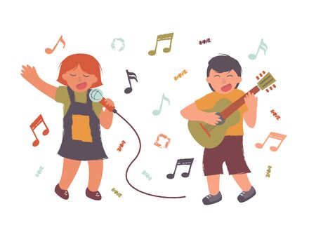 People sing a song with a guitar Sing illustrationのイラスト素材