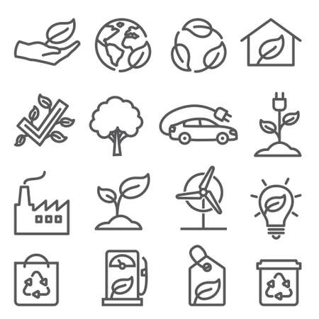 Ecology line icons set on white background.のイラスト素材