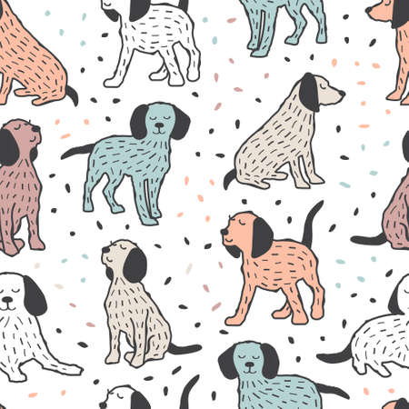 Childish seamless pattern with dogsのイラスト素材