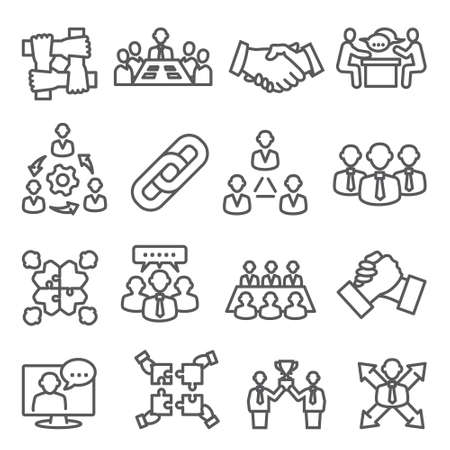 Partnership line icons set on