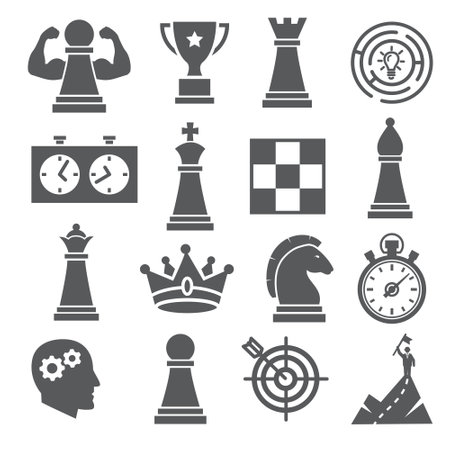 Chess icons set on whiteのイラスト素材