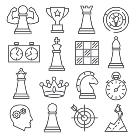 Chess line icons set onのイラスト素材