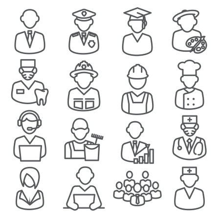 Workers and Professional Line Iconsのイラスト素材