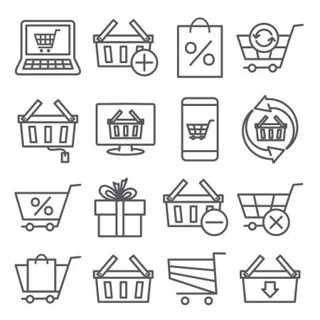 Online shopping line icons onのイラスト素材