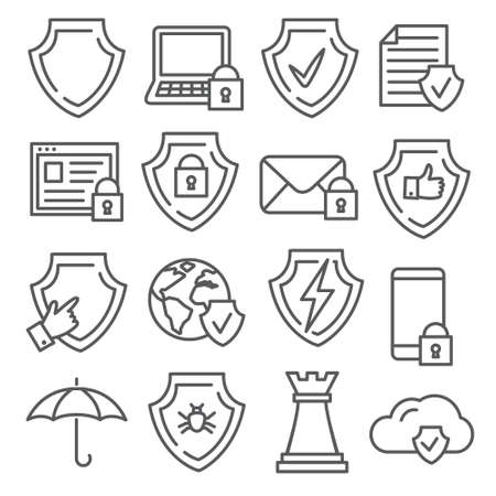 Secure and Shield Line Iconsのイラスト素材