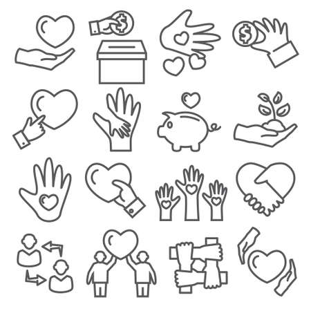 Donate line icons set onのイラスト素材