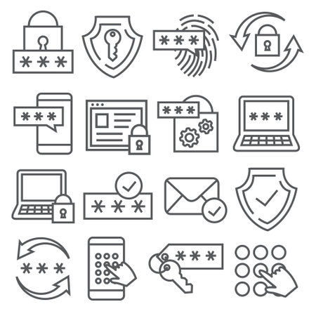 Password line icons set onのイラスト素材