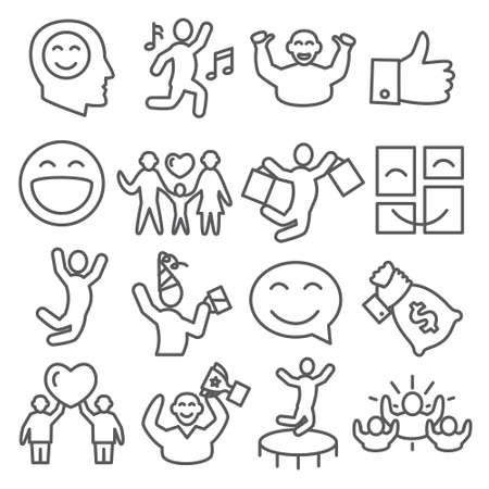 Joy line icons set onのイラスト素材