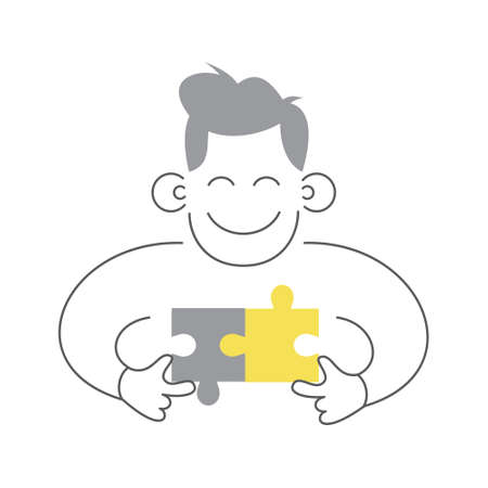 Puzzle Man connecting puzzle piecesのイラスト素材