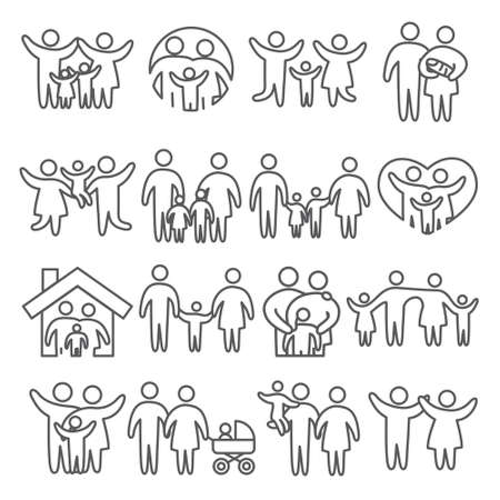 Family line icons set onのイラスト素材