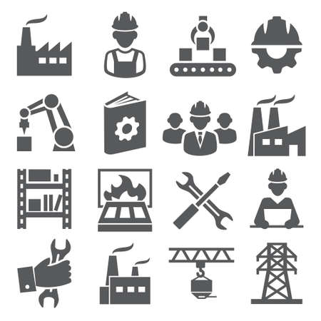 Factory icons set on whiteのイラスト素材