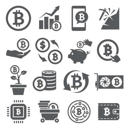 Bitcoin icons set on whiteのイラスト素材