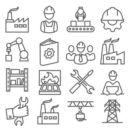 Factory line icons set onのイラスト素材