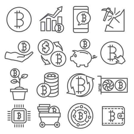 Bitcoin line icons set onのイラスト素材