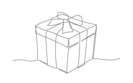 Present box. One line drawingのイラスト素材