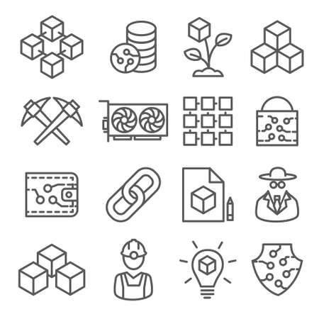 Blockchain line icons set onのイラスト素材