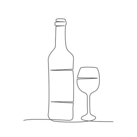 Wine. One line drawing. Vectorのイラスト素材
