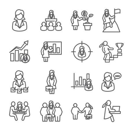 Business woman line icons setのイラスト素材