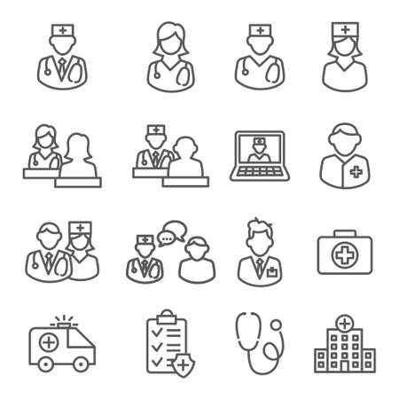 Doctor line icons set onのイラスト素材