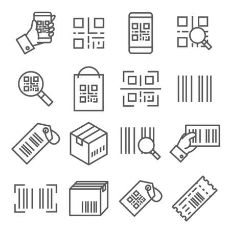QR code line icons setのイラスト素材
